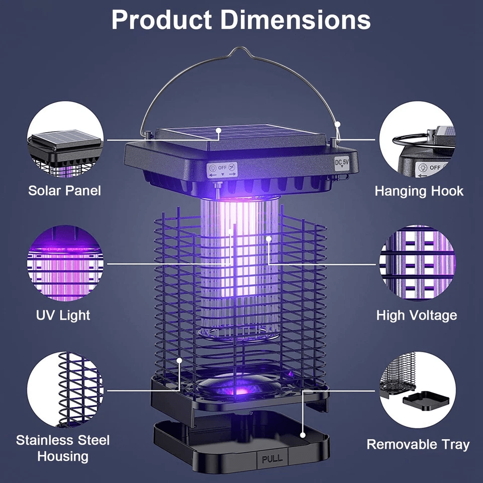 Solar Powered Mosquito Zapper Indoor  Outdoor Fly Bug Insect Killer Trap Lamp 5