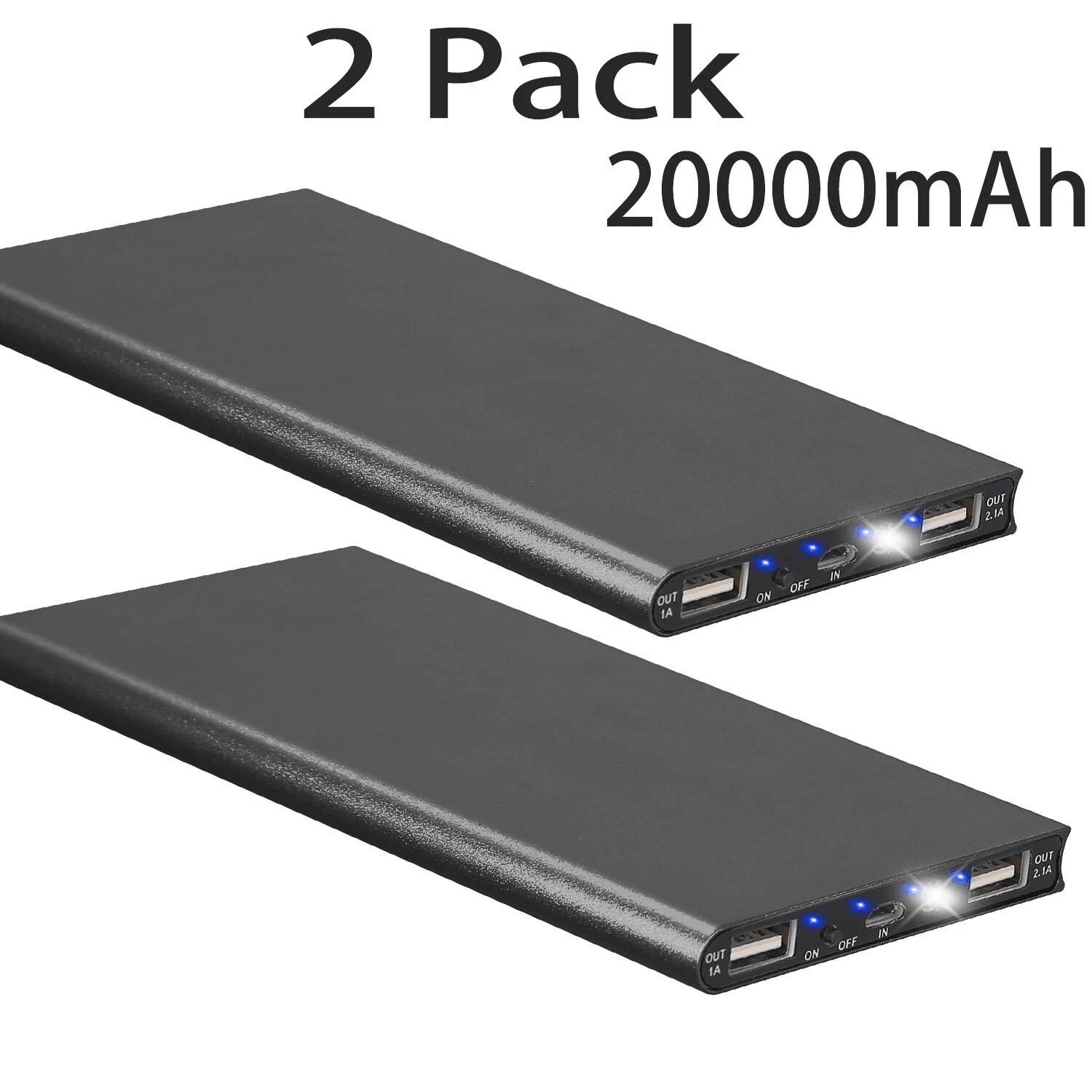 2 PACK 20000mAh Power Bank USB Battery Pack for Heated Vest, Jacket, Scarf