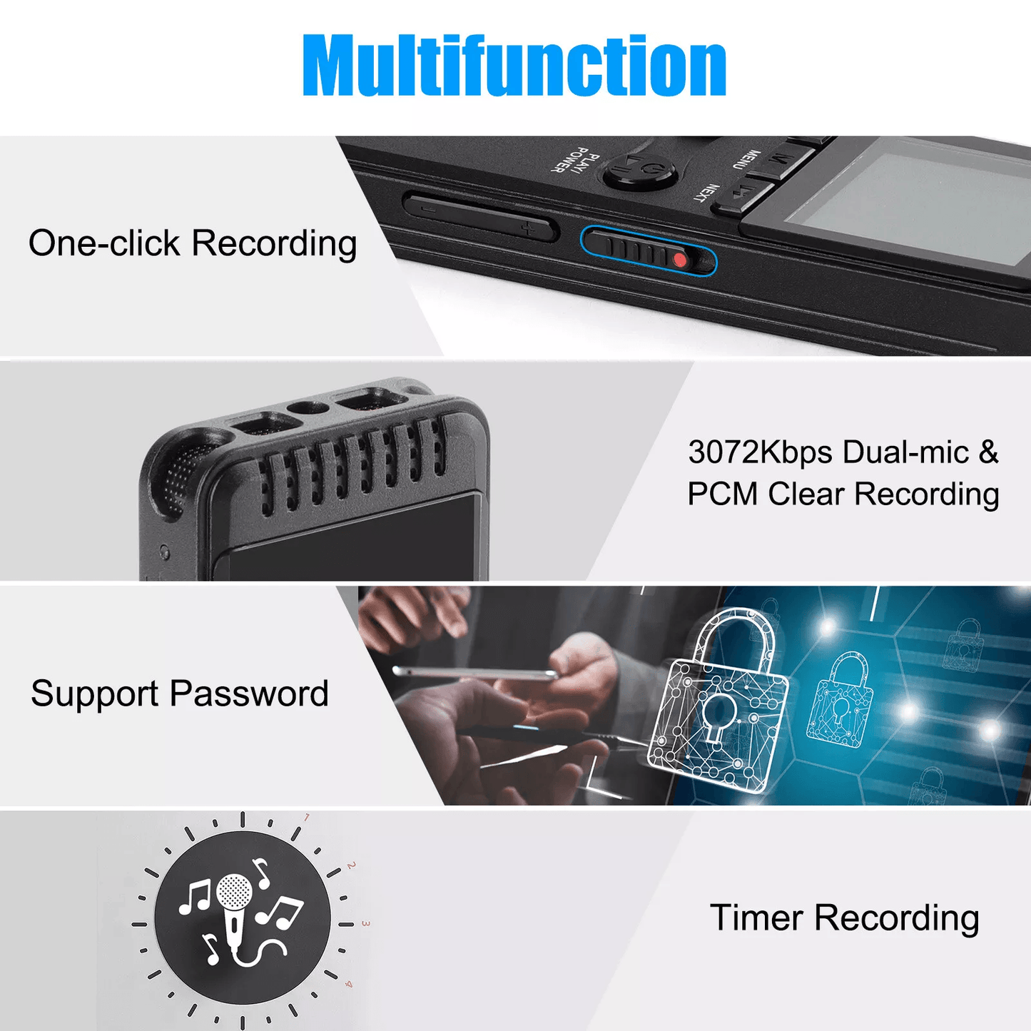 Digital Voice Recorder Voice Activated Audio Recorder With Playback Noise Reduction MP3 Player For  2