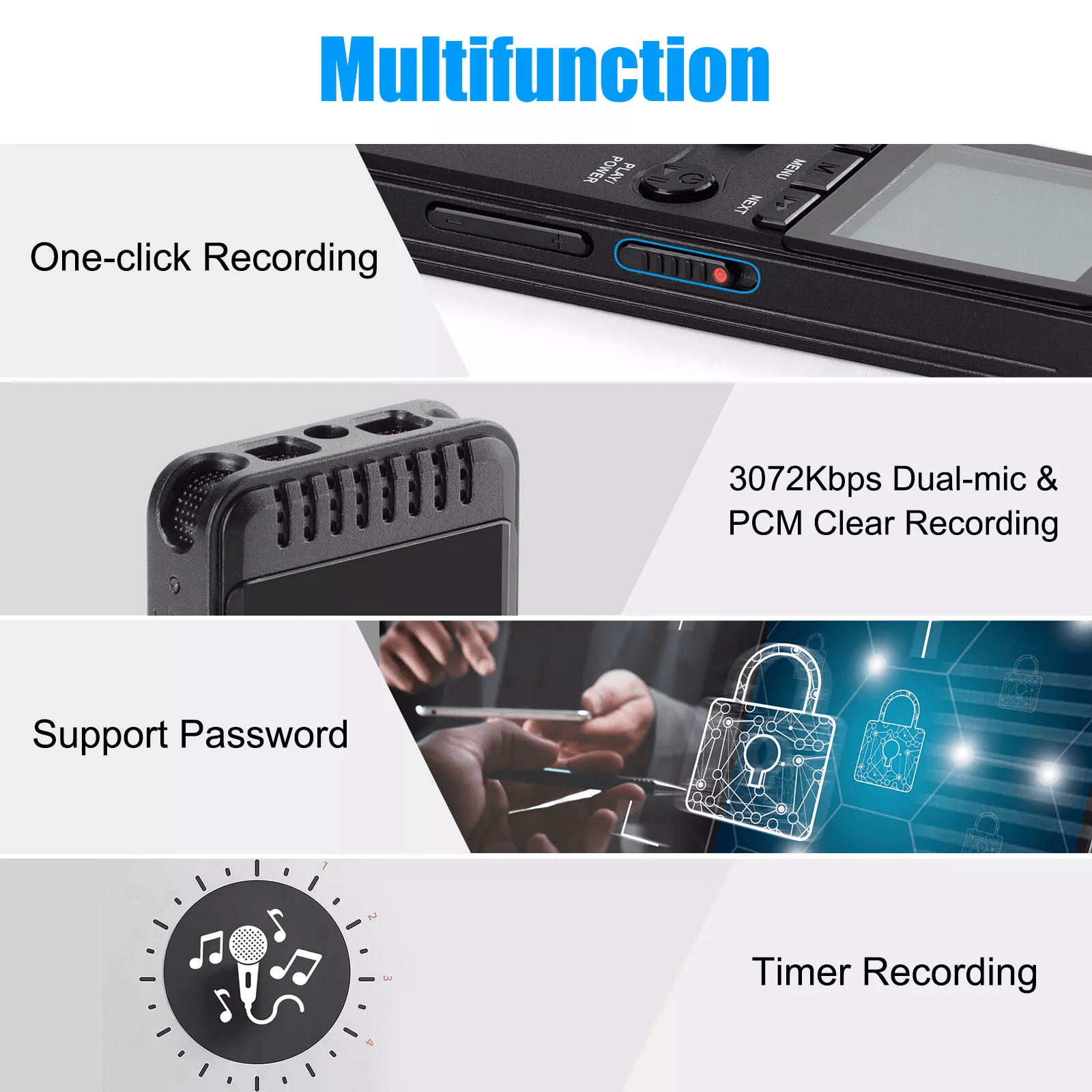 Digital Voice Recorder Voice Activated Audio Recorder With Playback Noise Reduction MP3 Player For  2