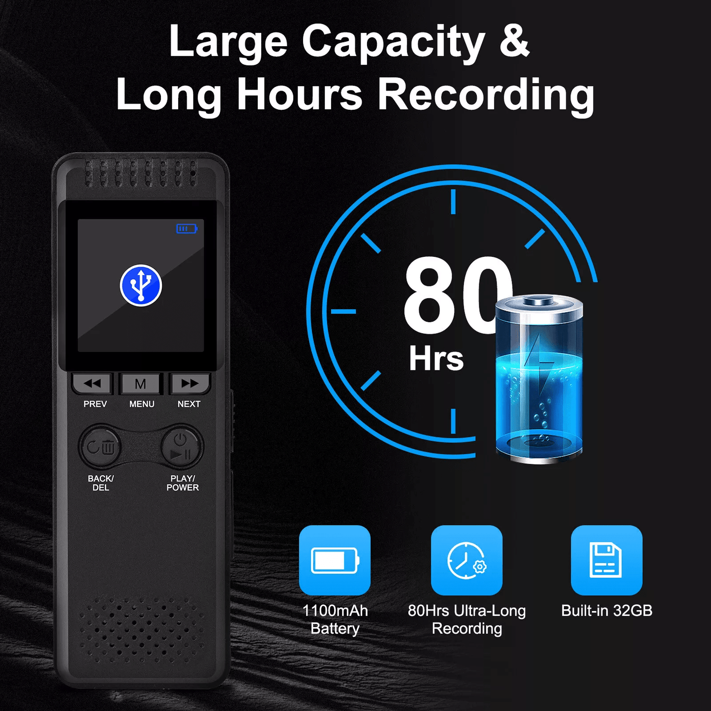 Digital Voice Recorder Voice Activated Audio Recorder With Playback Noise Reduction MP3 Player For  1
