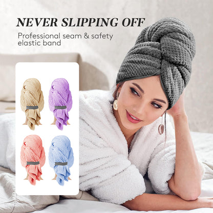 Extra Large Microfiber Hair Towel Wrap,Ultra Absorbent Quick Dry Turban with Elastic Band