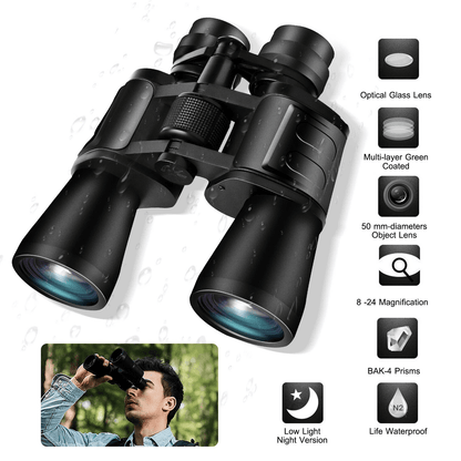 Zoom HD Binoculars, Day & Low Night Vision Hunting Telescope + Carrying Case