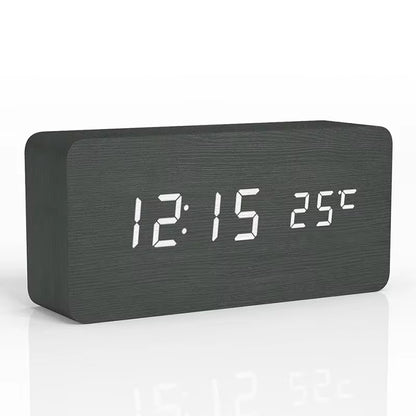 Wooden Digital Alarm Clock with LED Display & Temperature – Stylish Table Clock for Bedroom & Office