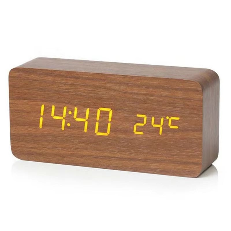 Wooden Digital Alarm Clock with LED Display & Temperature – Stylish Table Clock for Bedroom & Office