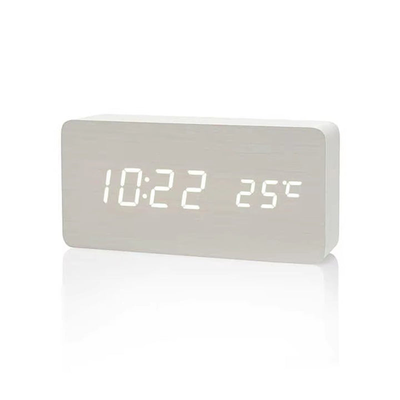 Wooden Digital Alarm Clock with LED Display & Temperature – Stylish Table Clock for Bedroom & Office