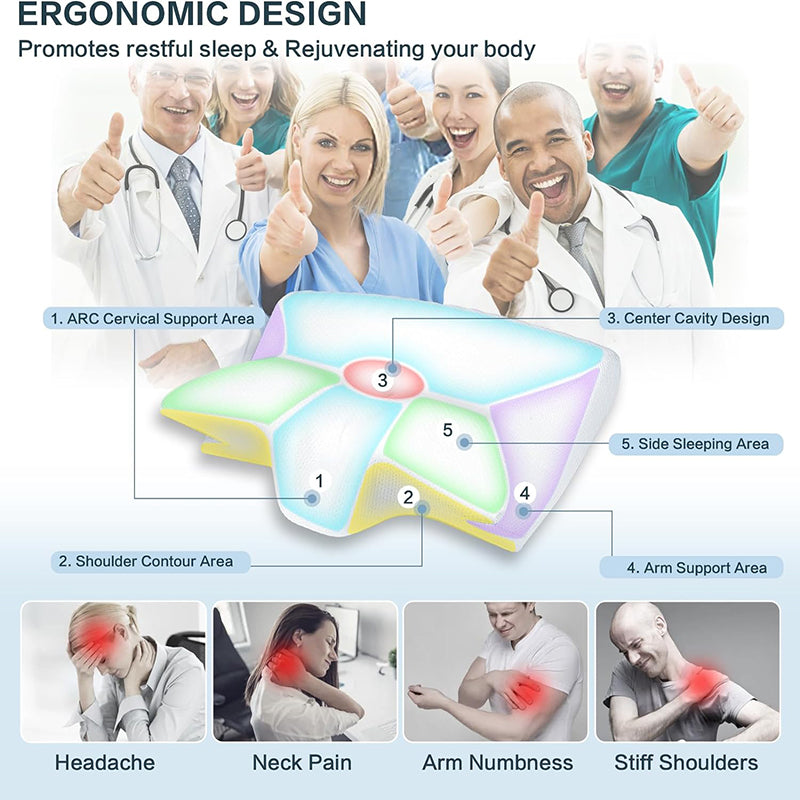 Memory Foam Cervical Pillow 2 in 1 Ergonomic Contour Pillow for Neck Pain Relief & Orthopedic Support