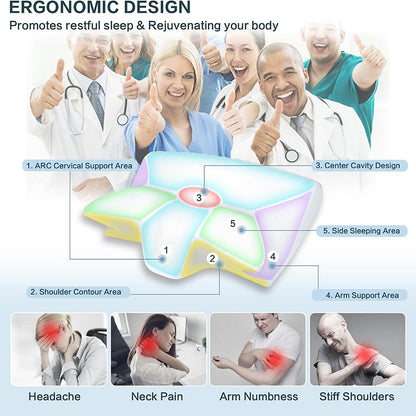 Memory Foam Cervical Pillow 2 in 1 Ergonomic Contour Pillow for Neck Pain Relief & Orthopedic Support