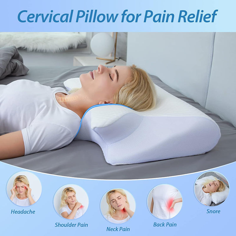 Memory Foam Cervical Pillow 2 in 1 Ergonomic Contour Pillow for Neck Pain Relief & Orthopedic Support