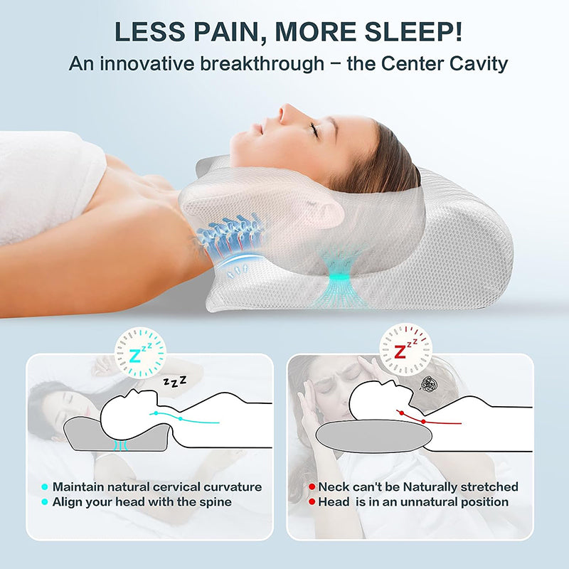 Memory Foam Cervical Pillow 2 in 1 Ergonomic Contour Pillow for Neck Pain Relief & Orthopedic Support