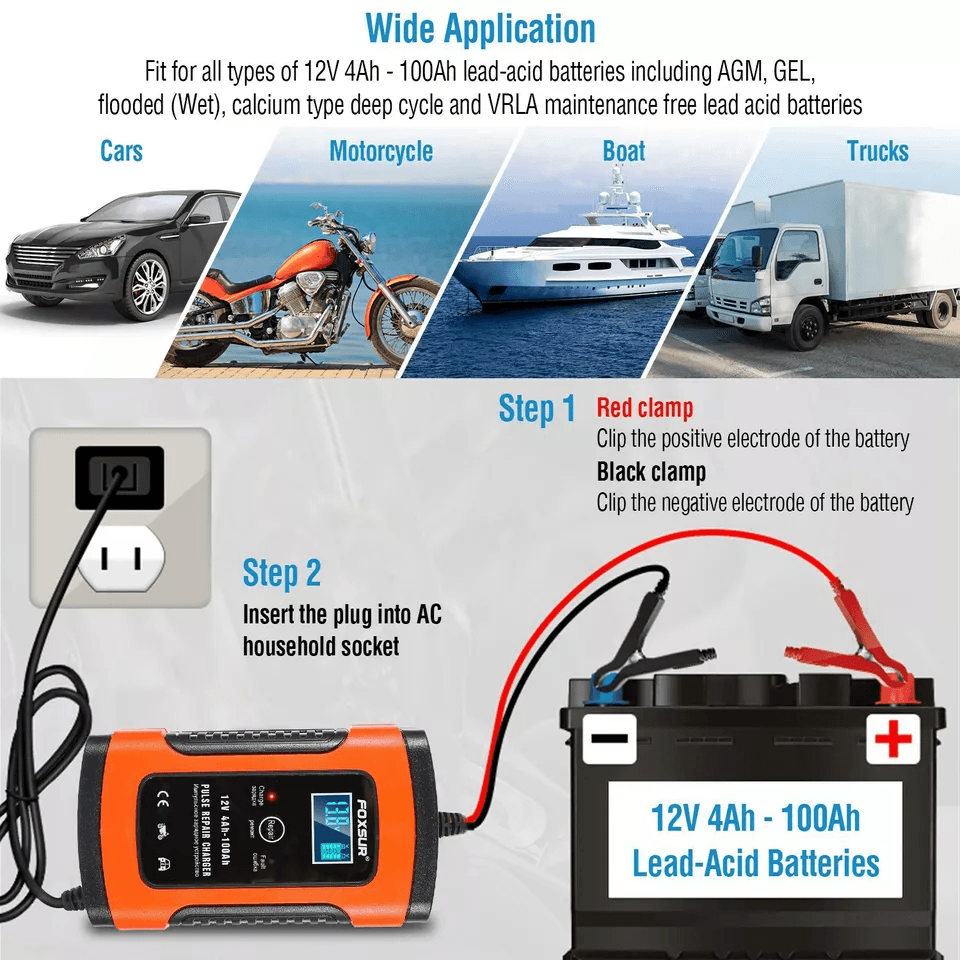 Smart Automatic Car Battery Charger Trickle Maintainer  Pulse Repair For Boat ATV Motorcycle 5
