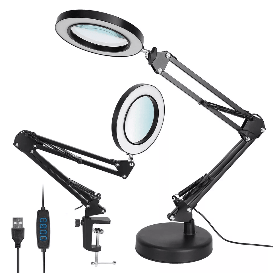 Magnifier LED Lamp Magnifying Glass Desk  Table Reading Light With Clamp Stand For Crafts Hobbies W 10