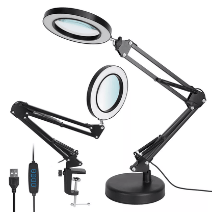 Magnifier LED Lamp Magnifying Glass Desk  Table Reading Light With Clamp Stand For Crafts Hobbies W 10
