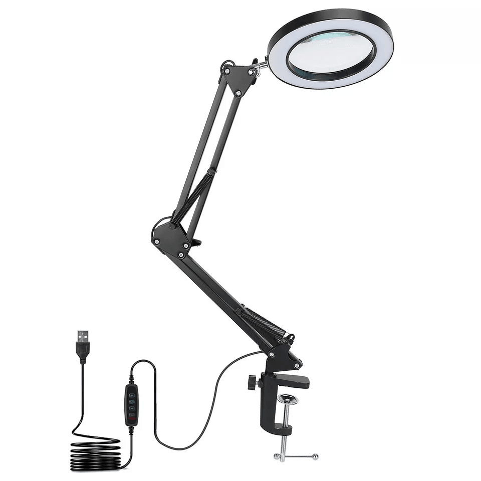 Magnifier LED Lamp Magnifying Glass Desk  Table Reading Light With Clamp Stand For Crafts Hobbies W 9