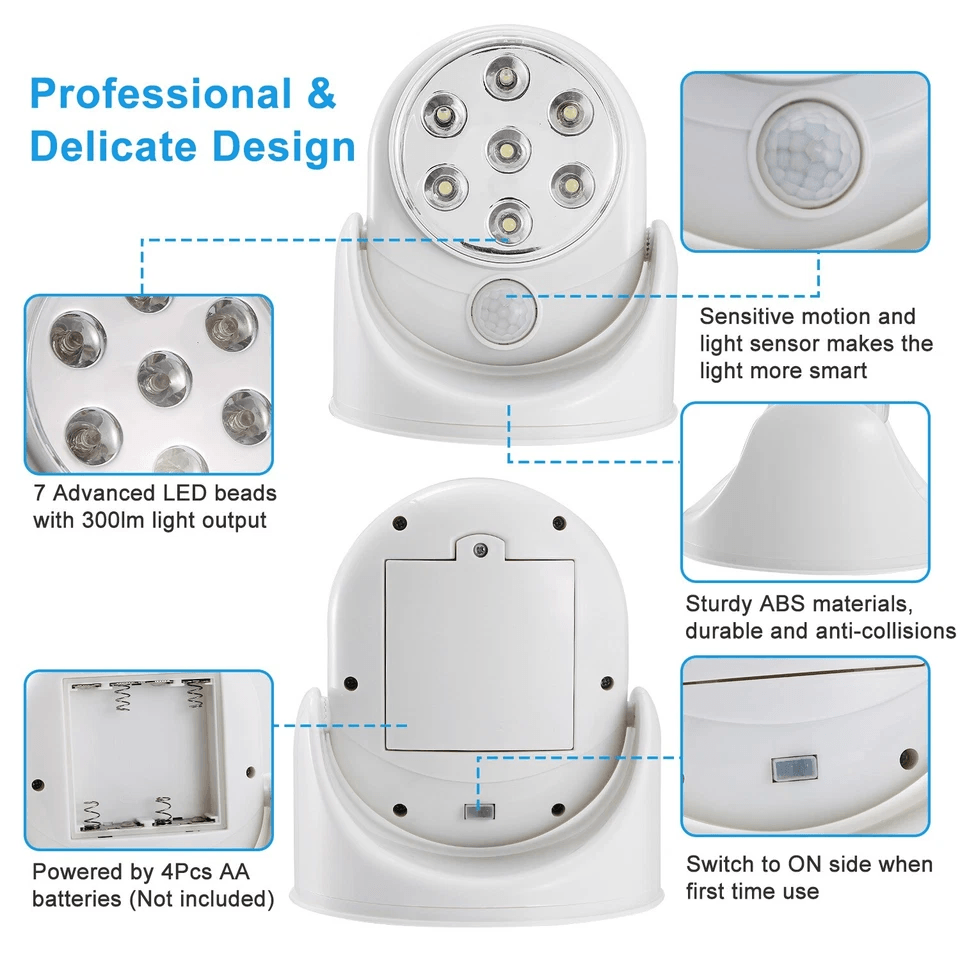 LED Motion Sensor Light Adjustable Cordless BatteryPowered For Indoor  Outdoor Use 4