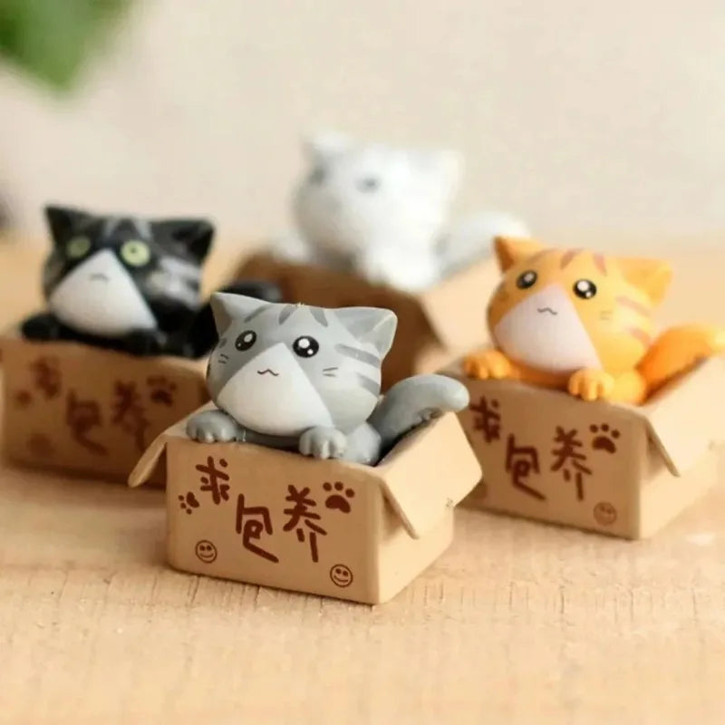 4pcs Mini Cat Ornament Cute Kawaii Garden Kitten Statue Gift for Kids, Baby Room & Home Decor