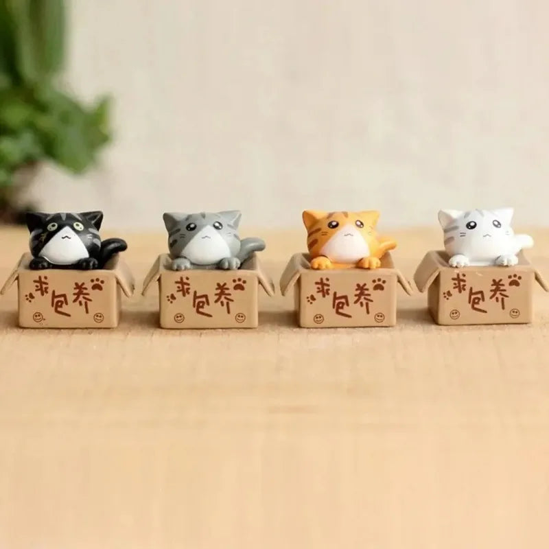 4pcs Mini Cat Ornament Cute Kawaii Garden Kitten Statue Gift For Kids Baby Room  Home Decor 2