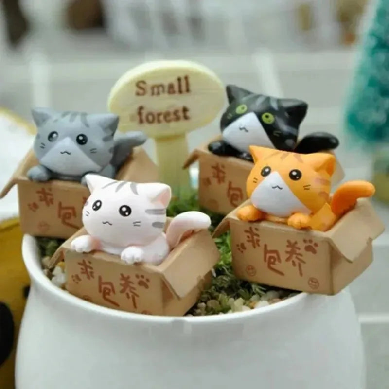 4pcs Mini Cat Ornament Cute Kawaii Garden Kitten Statue Gift For Kids Baby Room  Home Decor 3