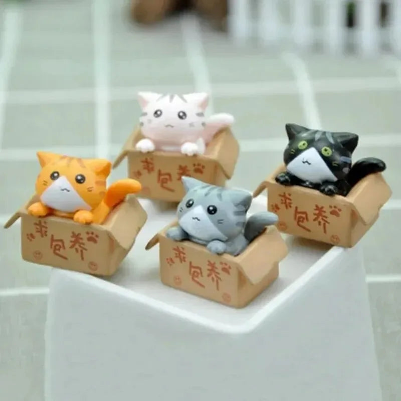 4pcs Mini Cat Ornament Cute Kawaii Garden Kitten Statue Gift For Kids Baby Room  Home Decor 4