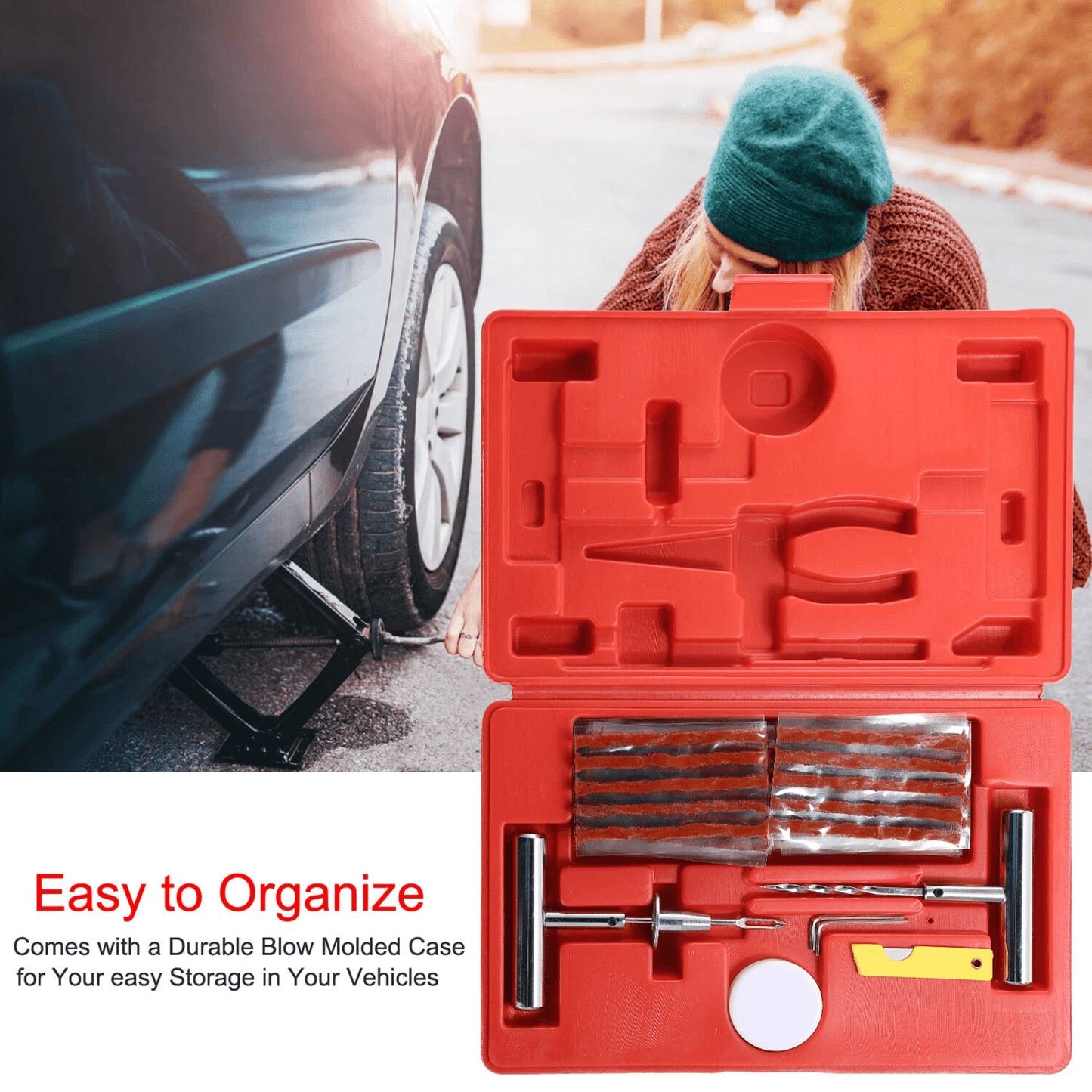 HeavyDuty Tire Repair Kit Flat Tire Plug  Patch Tools For Cars Trucks Motorcycles 3