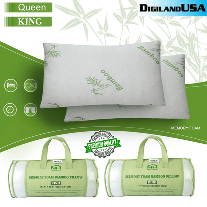 Bamboo Shredded Memory Foam Pillow Hypoallergenic, Washable Cover, Orthopedic Support for Back, Side Stomach Sleepers