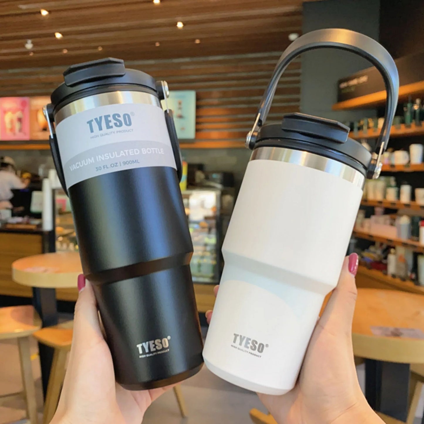 Vacuum Flask Car Water Bottle 304 Stainless Steel Coffee Cup With LeakProof Lid Handle  NonSlip Bas 2