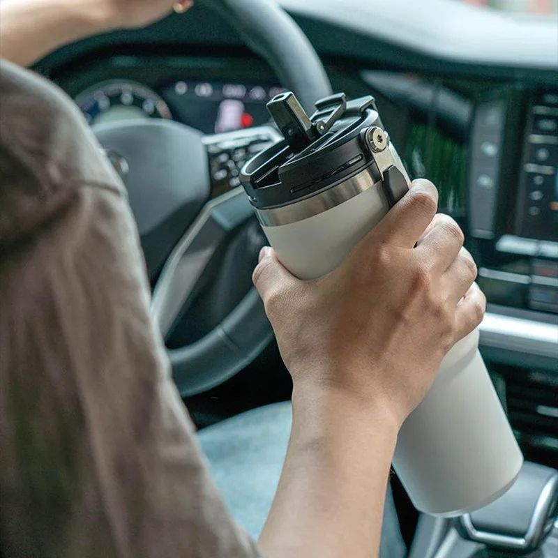 Vacuum Flask Car Water Bottle 304 Stainless Steel Coffee Cup With LeakProof Lid Handle  NonSlip Bas 5
