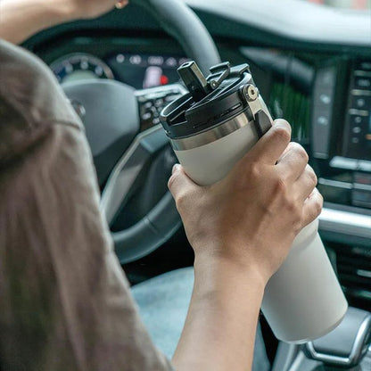 Vacuum Flask Car Water Bottle 304 Stainless Steel Coffee Cup With LeakProof Lid Handle  NonSlip Bas 5