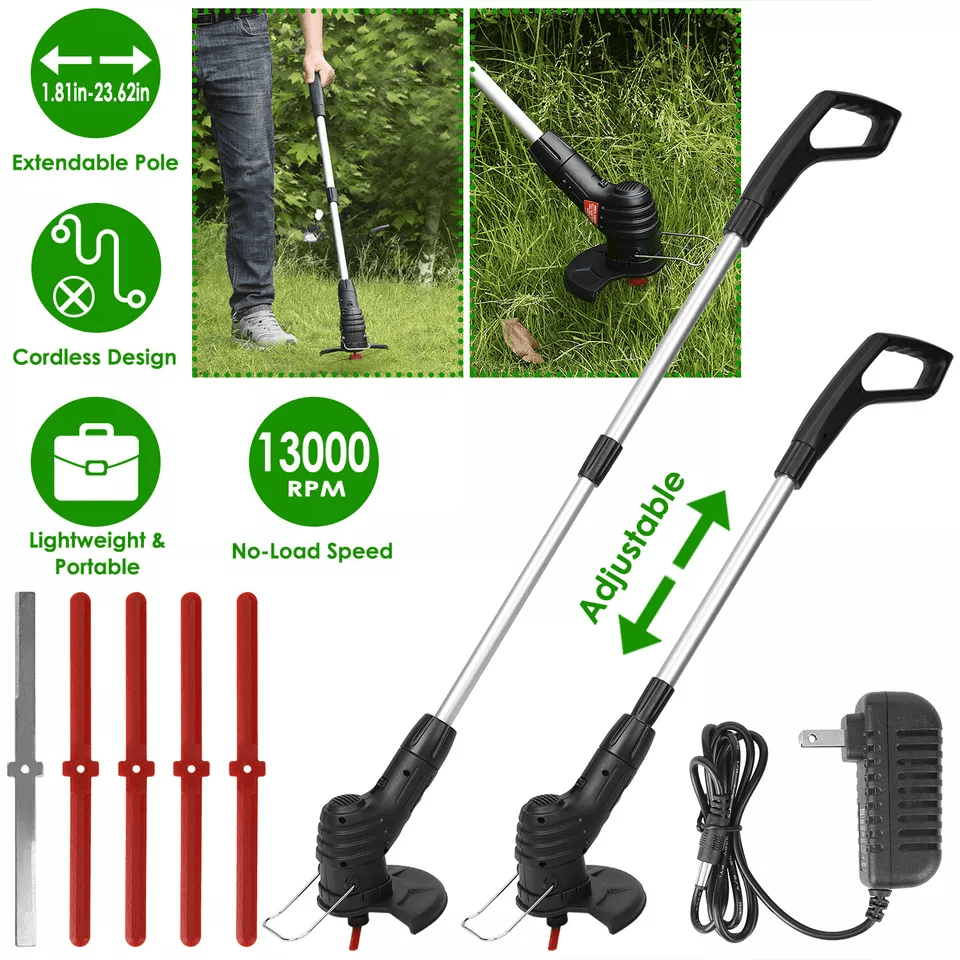 Electric Weed Grass String Trimmer Mower, Portable Garden Lawn Grass Edger with Rechargeable Battery and Extendable Pole