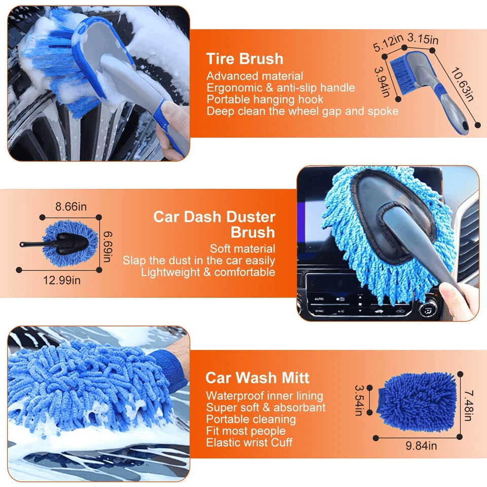 Complete Car Wash Cleaning Kit With Detailing Drill Brushes Interior Exterior Wheel Tire  Engine Ca 9