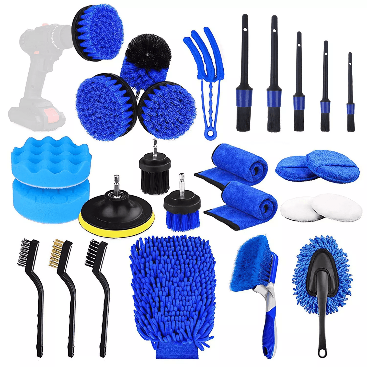 Complete Car Wash Cleaning Kit With Detailing Drill Brushes Interior Exterior Wheel Tire  Engine Ca 10