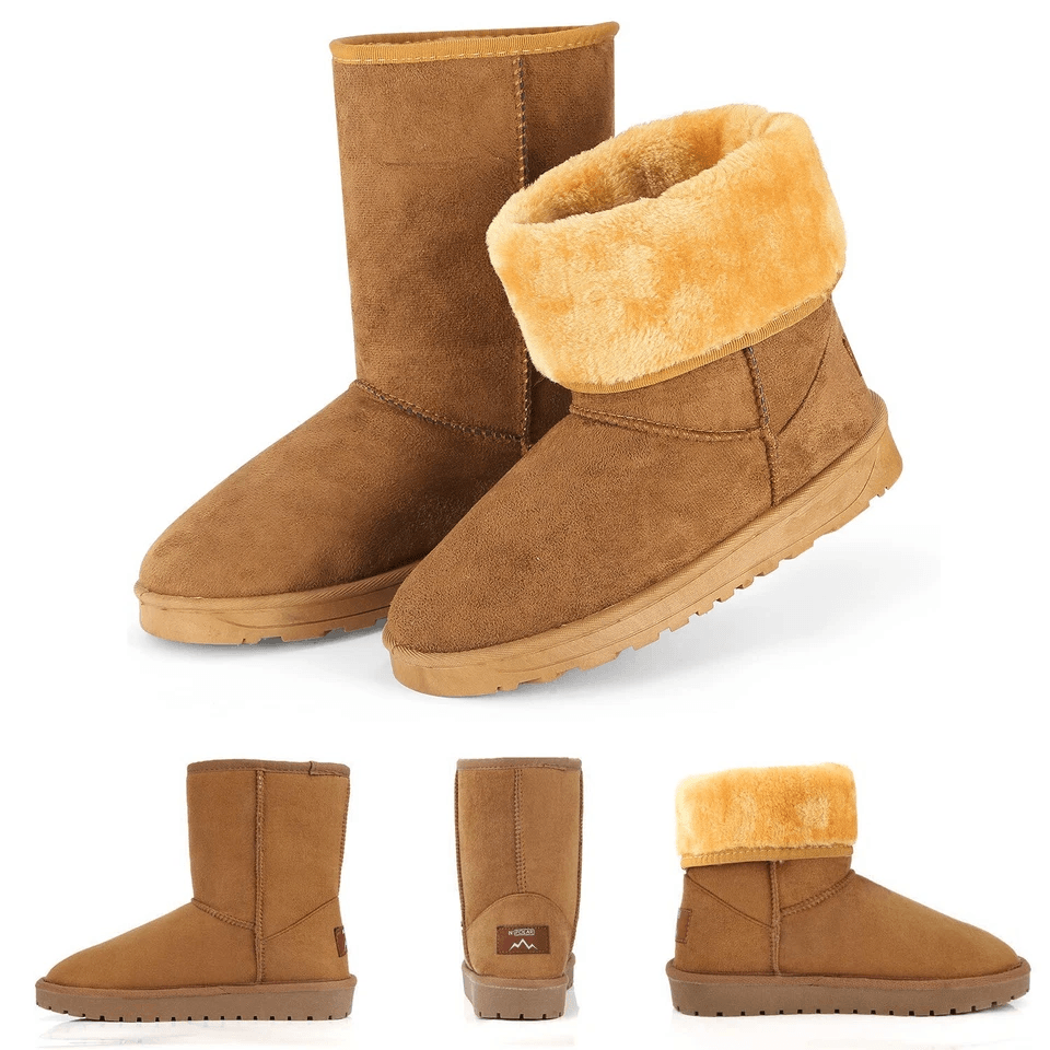 Women's Faux Fur Suede Mid-Calf Winter Snow Boots, Warm, Stylish & Comfortable