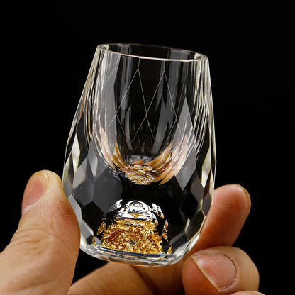 Elegant Gold Foil Crystal Glass – Double Bottom Design for Vodka, Sake & Luxury Gifts