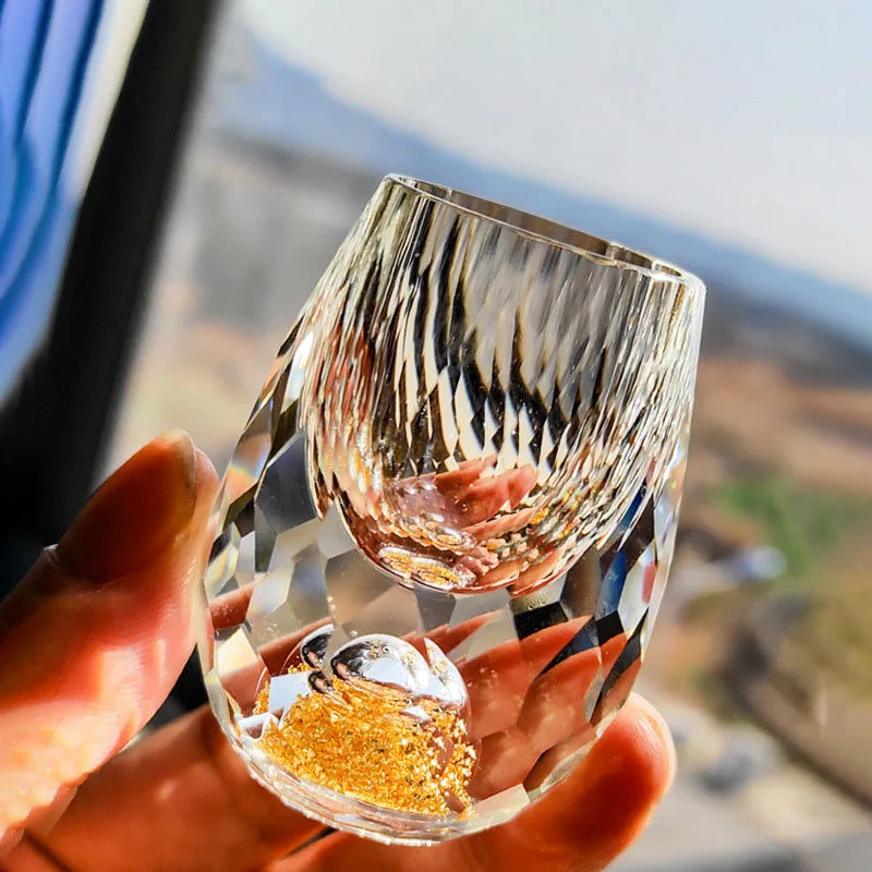 Elegant Gold Foil Crystal Glass – Double Bottom Design for Vodka, Sake & Luxury Gifts