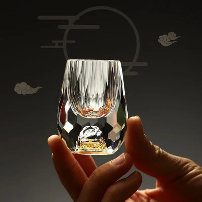 Elegant Gold Foil Crystal Glass – Double Bottom Design for Vodka, Sake & Luxury Gifts