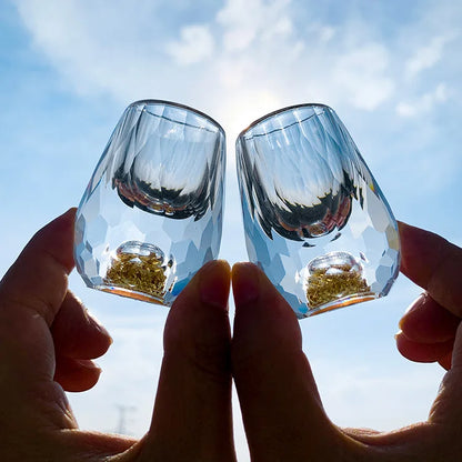 Elegant Gold Foil Crystal Glass – Double Bottom Design for Vodka, Sake & Luxury Gifts