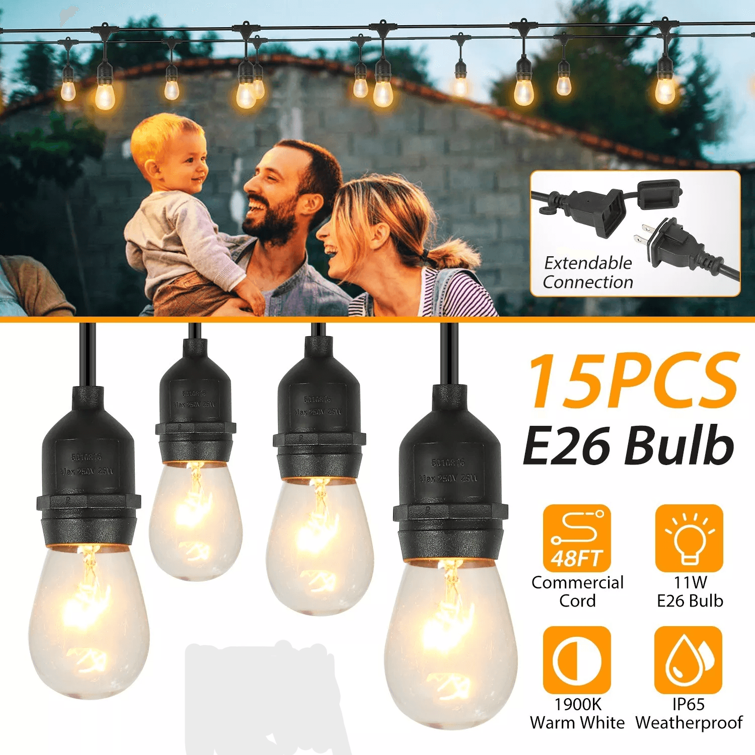 Outdoor LED Waterproof Commercial Hanging Patio Globe String Lights Bulbs, String with Glass Bulbs for Backyard & Events