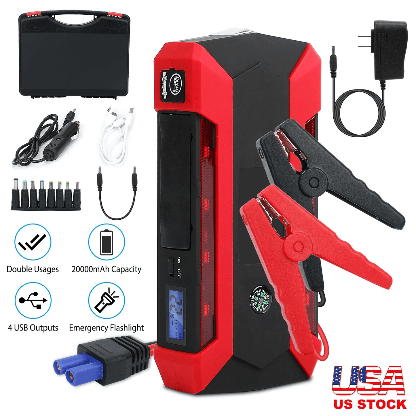 Car Jump Starter Booster Jumper Box Power Bank Battery Charger 1000A 20000mAh Vehicle SUV Truck Emergency Start Kit