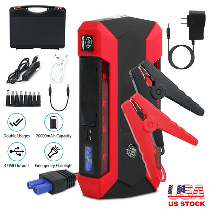 Car Jump Starter Booster Jumper Box Power Bank Battery Charger 1000A 20000mAh Vehicle SUV Truck Emergency Start Kit