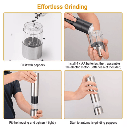 1PCS Electric Salt Pepper Grinder Mill Shakers Set Adjustable Stainless Steel Battery Operated OneH 3
