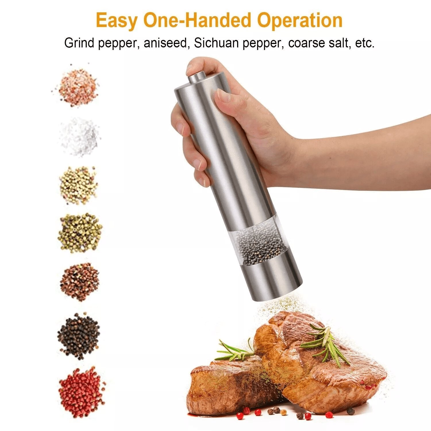 1PCS Electric Salt Pepper Grinder Mill Shakers Set Adjustable Stainless Steel Battery Operated OneH 4