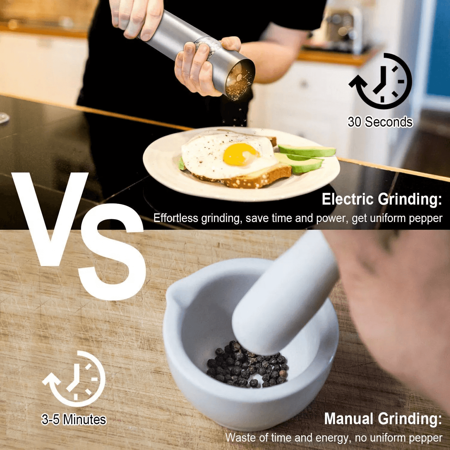 1PCS Electric Salt Pepper Grinder Mill Shakers Set Adjustable Stainless Steel Battery Operated OneH 7