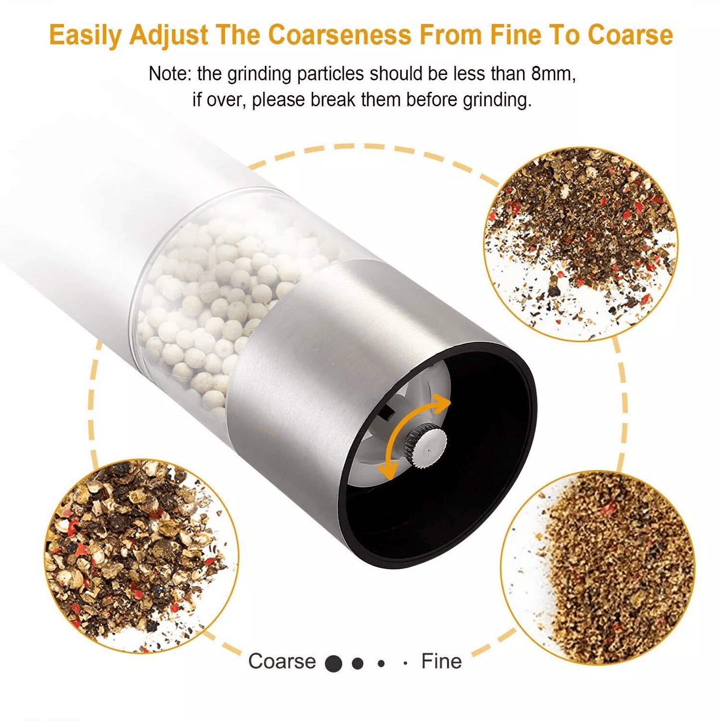 1PCS Electric Salt Pepper Grinder Mill Shakers Set Adjustable Stainless Steel Battery Operated OneH 8