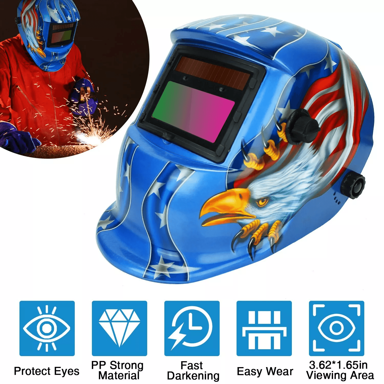 Solar Welder Helmet True Color, Auto-Darkening Welding Helmet for Arc, TIG, MIG Weld, Clear View, Adjustable Shade