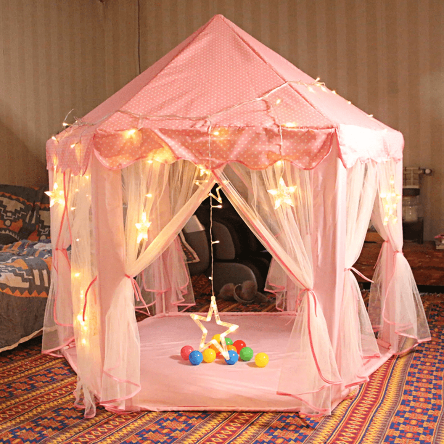 Girls Princess Castle Play Tent, Large Indoor Outdoor Kids Playhouse in Pink, Ideal Gift for Toddlers