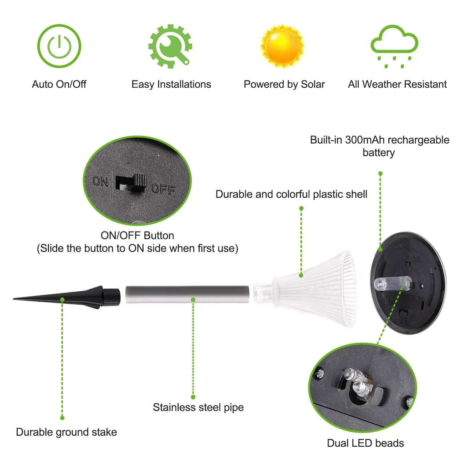 Solar Power LED Garden Lights Stainless Steel Outdoor Pathway Lights For Landscape Lawn Patio And Y 7
