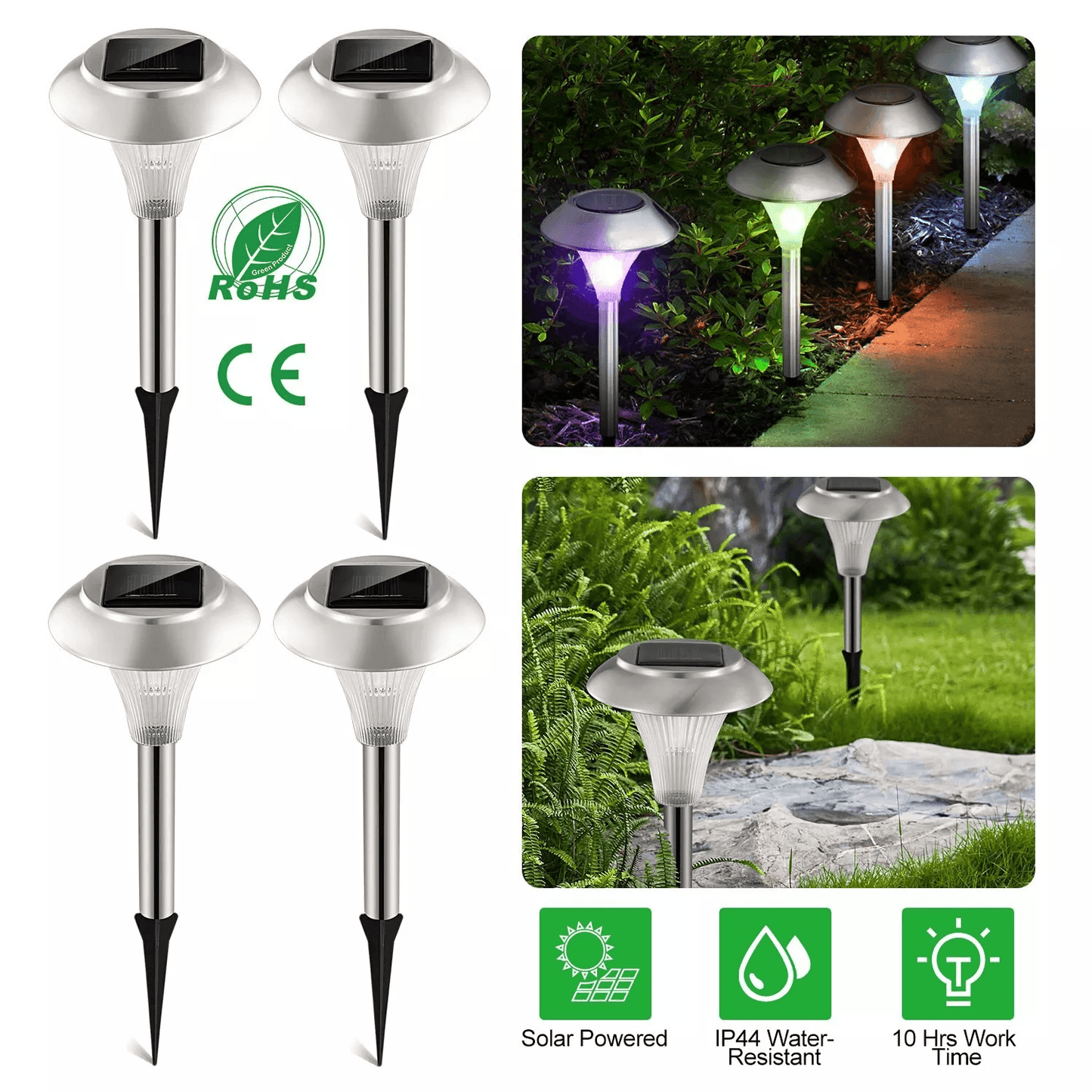 Solar Power LED Garden Lights Stainless Steel Outdoor Pathway Lights for Landscape, Lawn, Patio, and Yard Decor