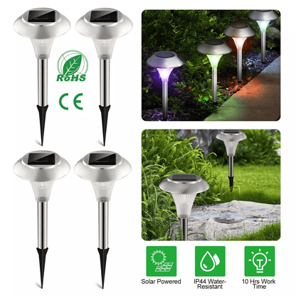Solar Power LED Garden Lights Stainless Steel Outdoor Pathway Lights for Landscape, Lawn, Patio, and Yard Decor