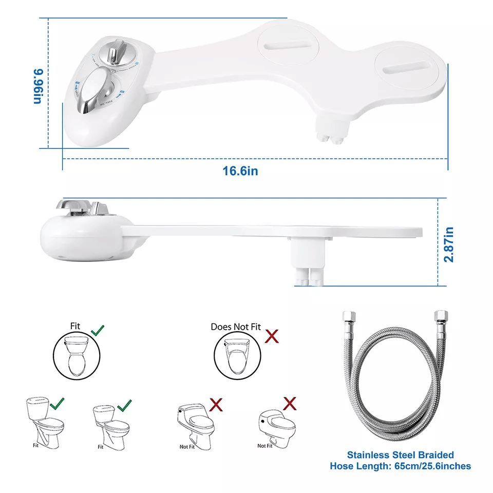 Fresh Water Spray Manual NonElectric Bidet Toilet Seat Attachment With Dual Nozzles  Adjustable Flo 12