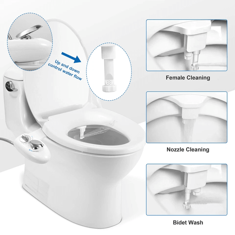 Fresh Water Spray Manual NonElectric Bidet Toilet Seat Attachment With Dual Nozzles  Adjustable Flo 1